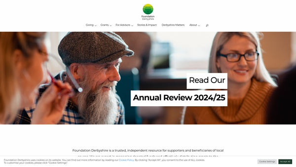 Screenshot of the Derbyshire Community Foundation website