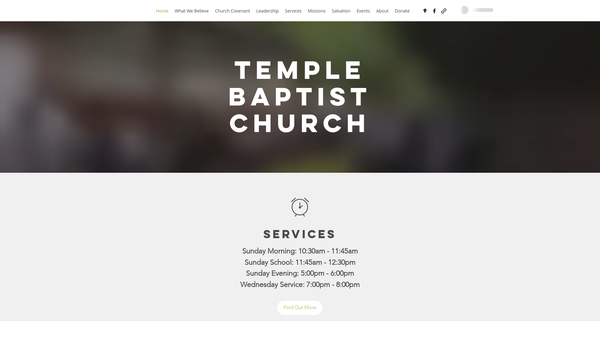 Screenshot of the Temple Baptist Church website