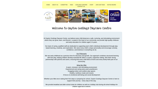 Screenshot of the Gayton Goslings Daycare Centre website