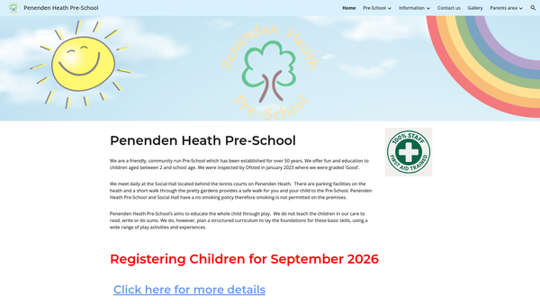 Screenshot of the Penenden Heath Pre-School website