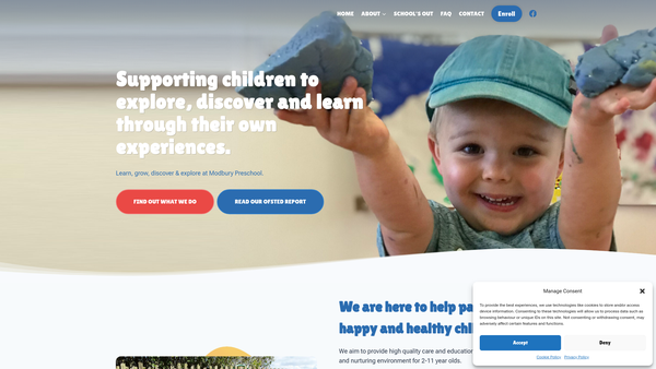 Screenshot of the Modbury Pre-School website