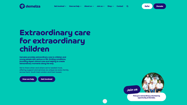 Screenshot of the Demelza Hospice Care For Children website