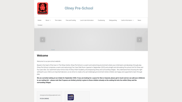 Screenshot of the Olney Pre-School website