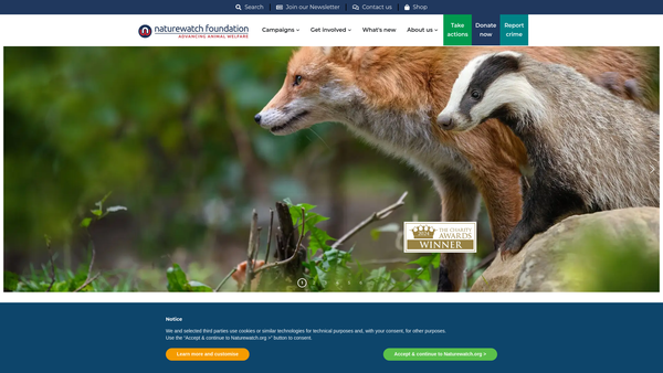 Screenshot of the Naturewatch Foundation website