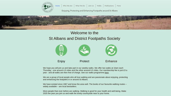 Screenshot of the St Albans And District Footpaths Society website