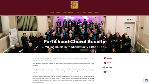 Screenshot of the Portishead Choral Society website
