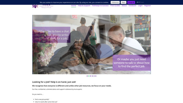 Screenshot of the Wokingham Job Support Centre website