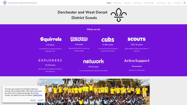 Screenshot of the Dorchester And West Dorset District Scout Council website