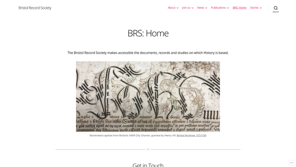 Screenshot of the Bristol Record Society website