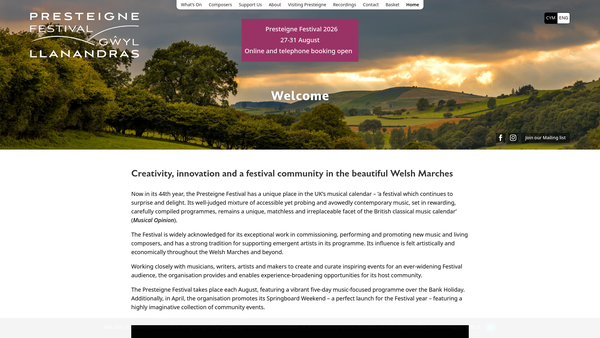 Screenshot of the Presteigne Festival Of Music And The Arts Limited website