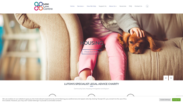 Screenshot of the Luton Law Centre website