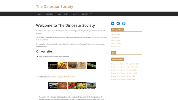 Screenshot of the The Dinosaur Society website