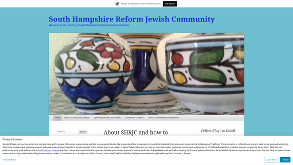 Screenshot of the South Hampshire Reform Jewish Community website
