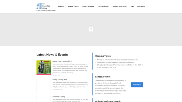 Screenshot of the The Evangelical Library website