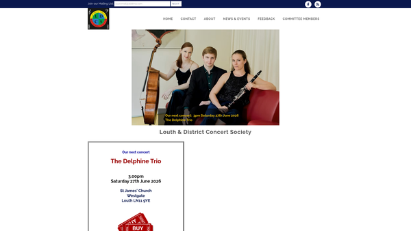 Screenshot of the Louth And District Concert Society website