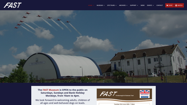 Screenshot of the The Farnborough Air Sciences Trust website