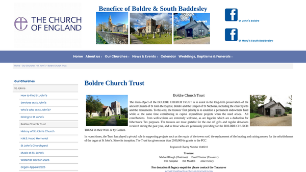 Screenshot of the Boldre Church Trust website