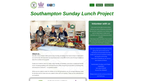 Screenshot of the Southampton Sunday Lunch Project website