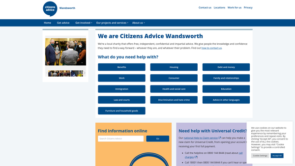 Screenshot of the Wandsworth Citizens Advice Bureaux Limited website