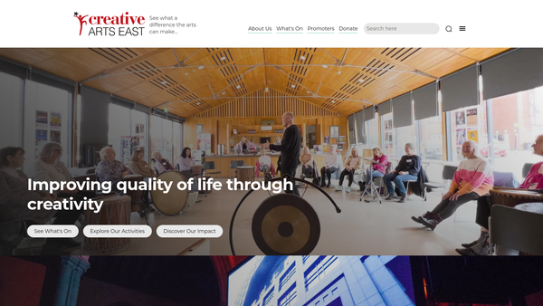Screenshot of the Creative Arts East website