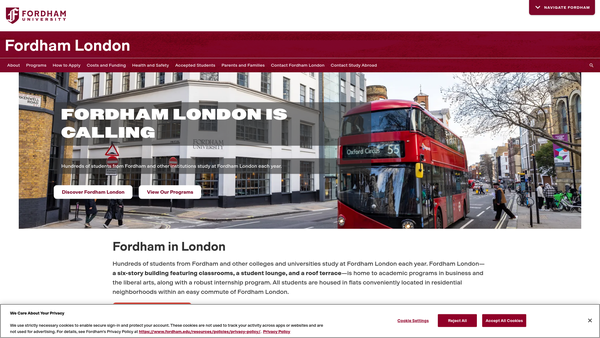 Screenshot of the Fordham University UK Charitable Trust website