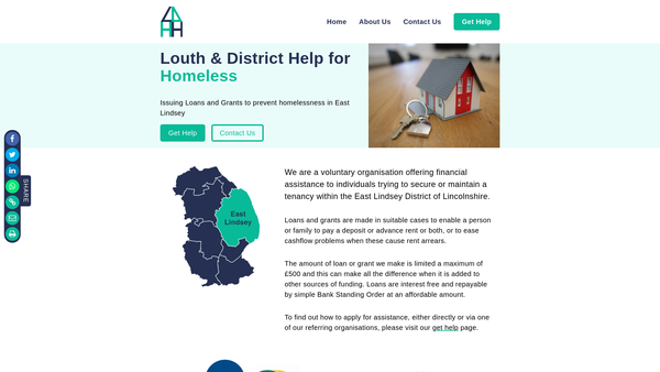 Screenshot of the Louth And District Help For Homeless website