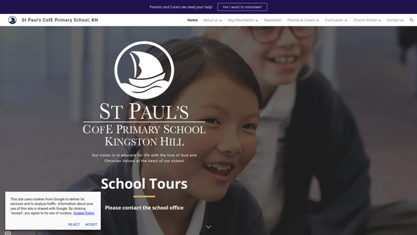 Screenshot of the St Paul's Church of England Primary School Parent Staff Association website
