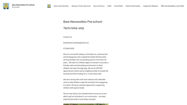 Screenshot of the Bare Methodist Playgroup website