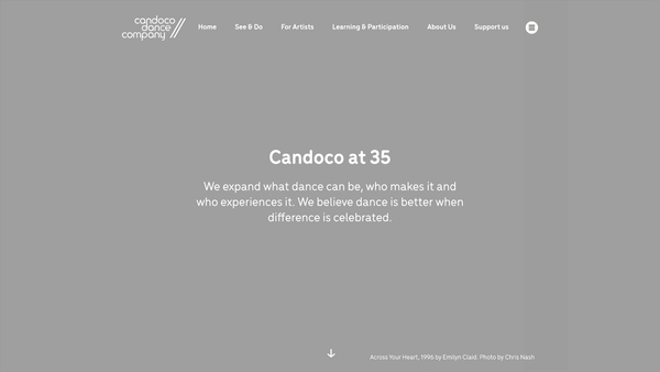 Screenshot of the Candoco Dance Company website