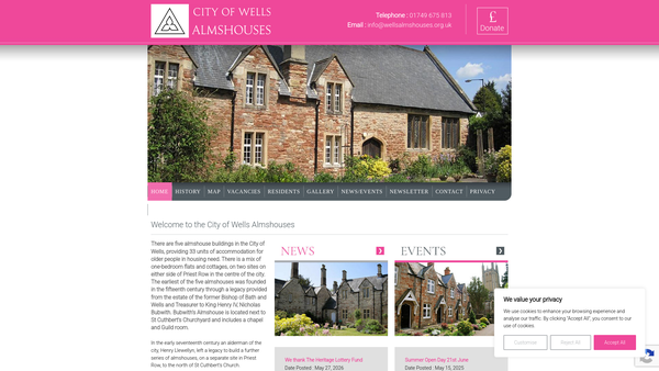 Screenshot of the City Of Wells Almshouses website