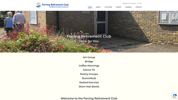 Screenshot of the Ferring Retirement Club website