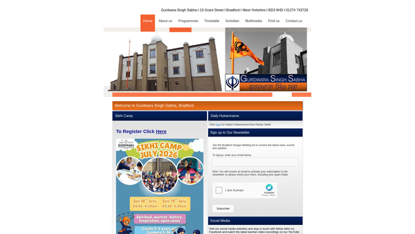 Screenshot of the Gurdwara Singh Sabha website