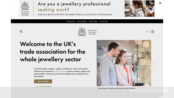 Screenshot of the National Association Of Jewellers Educational Trust website