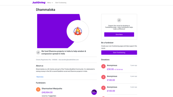 Screenshot of the Dhammaloka website