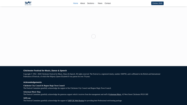 Screenshot of the The Chichester Festival For Music, Dance And Speech Festival Association website