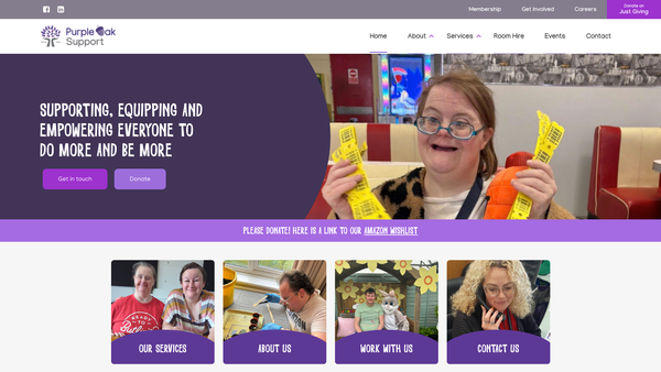 Screenshot of the Purple Oak Support website