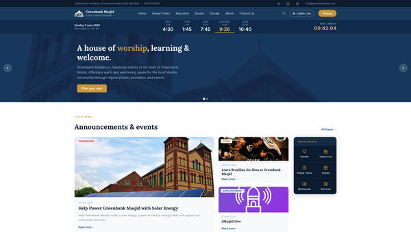 Screenshot of the Easton Islami Darasgah (Bristol) website