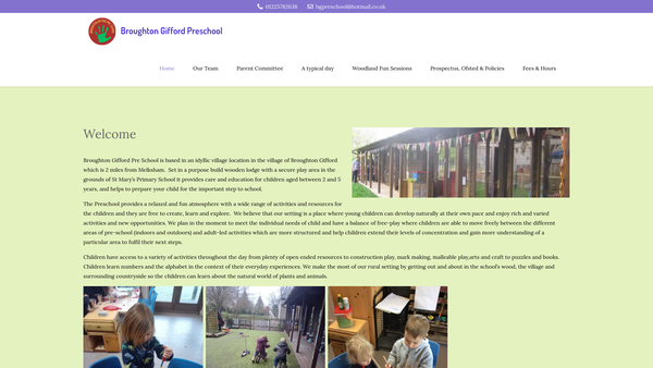 Screenshot of the Broughton Gifford Pre-School website