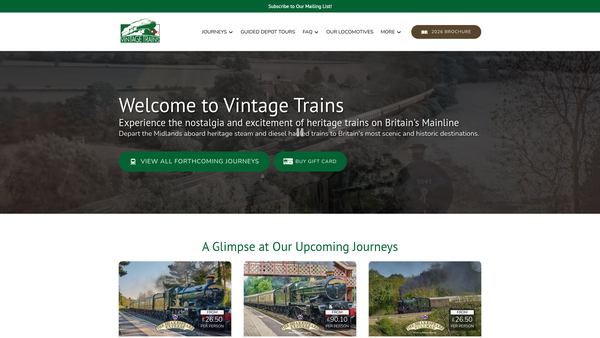 Screenshot of the Vintage Trains Charitable Trust website