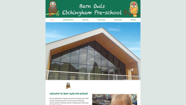 Screenshot of the Barn Owls Etchingham Pre-School website