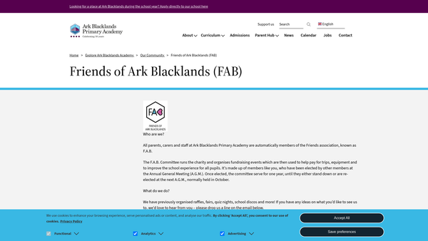Screenshot of the Blacklands County Primary School Parent Teacher Association website
