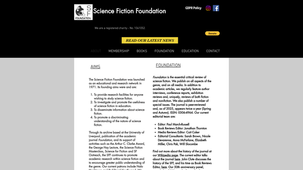 Screenshot of the The Science Fiction Foundation website