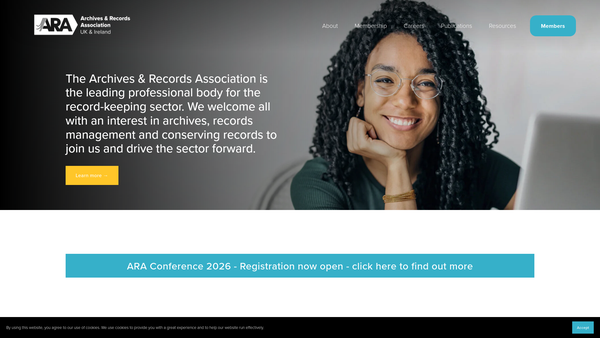 Screenshot of the The Archives And Records Association (UK And Ireland) website