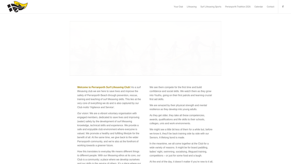 Screenshot of the Perranporth Surf Life Saving Club website