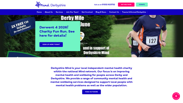 Screenshot of the Derbyshire Mind website