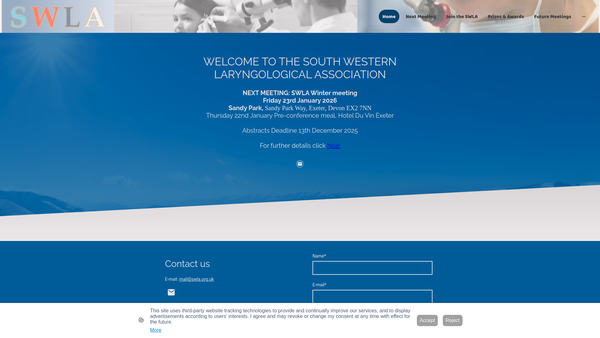 Screenshot of the South Western Laryngological Association website