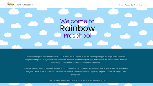 Screenshot of the Rainbow Pre-School Mile End website