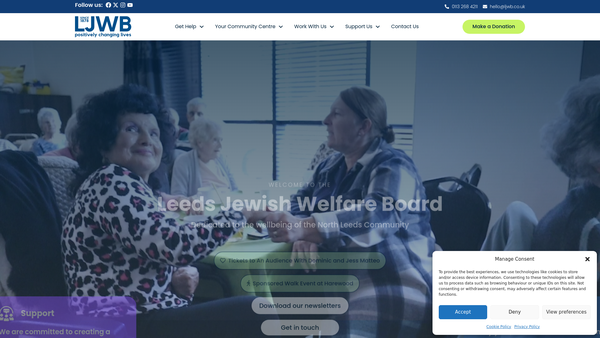 Screenshot of the Leeds Jewish Welfare Board website