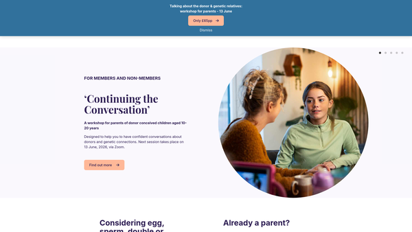 Screenshot of the Donor Conception Network website