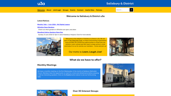 Screenshot of the Salisbury And District U3A website